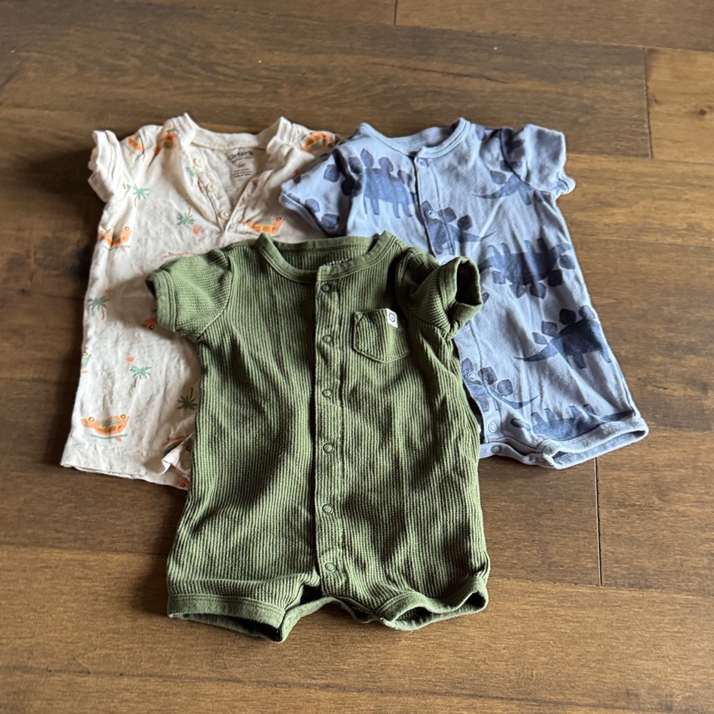 Carter's Green, Blue, and Cream Romper bundle